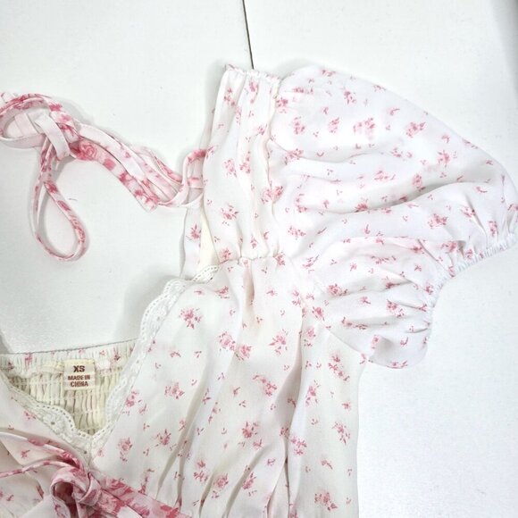 Vintage Y2K 90s Prairie Cottagecore Pink Wihte Floral Smocked Cropped Top - Picture 5 of 11